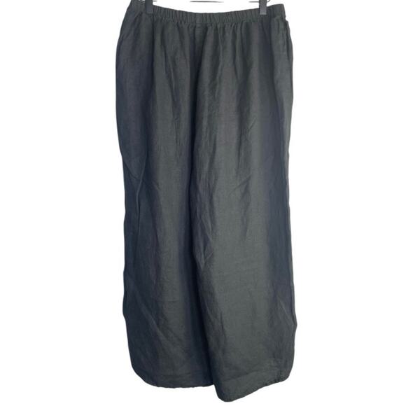 Flax Women’s Black Linen Full Elastic Wide Leg Lagenlook Looses Pants Size-Large - Picture 3 of 3